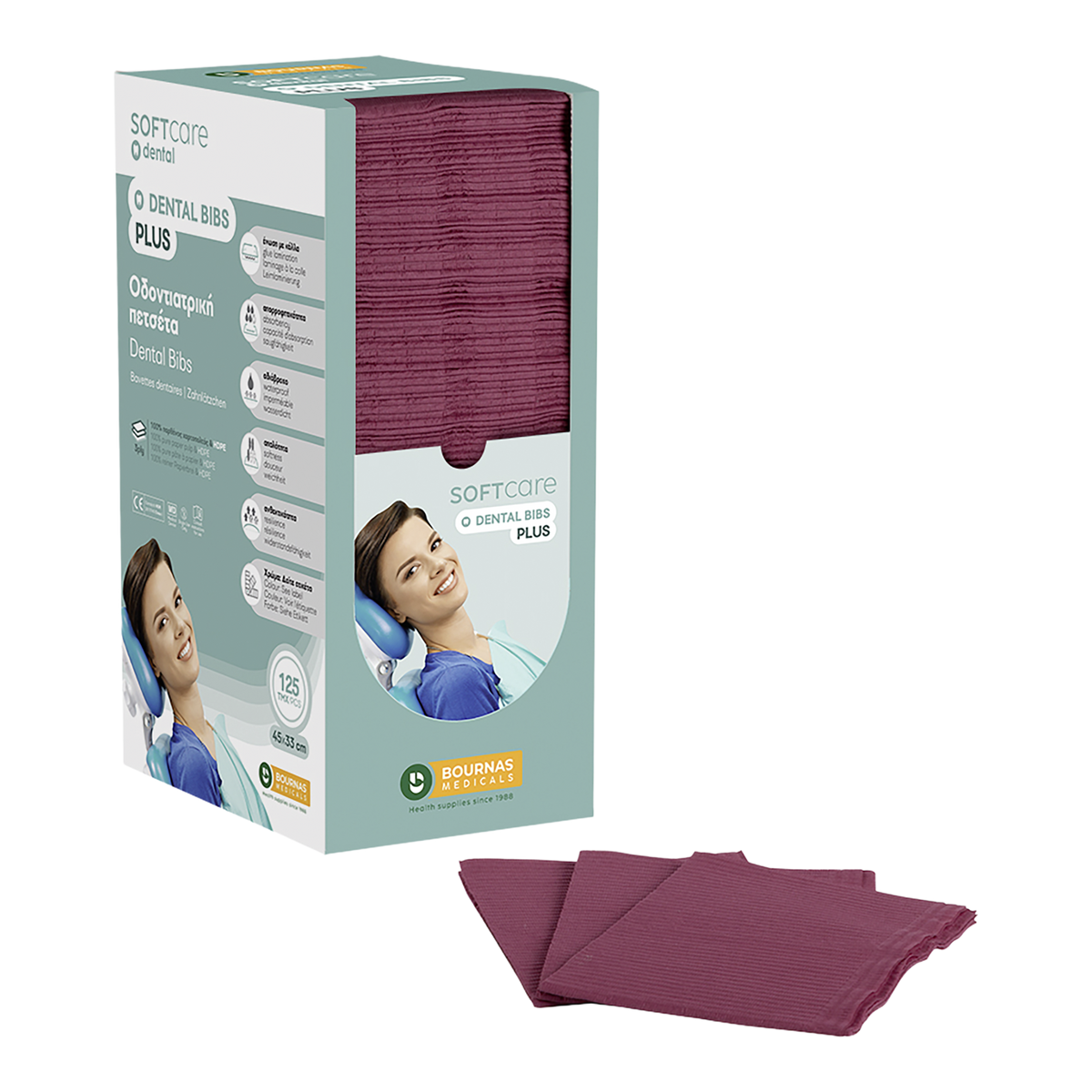 Patientenservietten Soft Care 3-lagig in Dispenserbox 4 x 125 Stk. - Bordeaux
