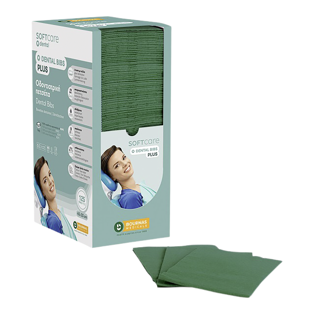 Patientenservietten Soft Care 3-lagig in Dispenserbox 4 x 125 Stk. - Dunkelgrün