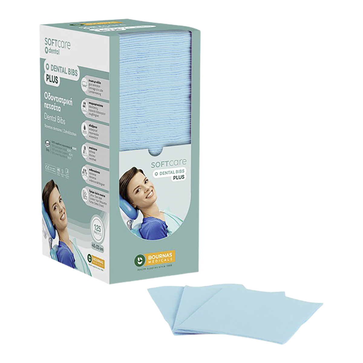 Patient Napkins Soft Care 3 -Lagig in Dispensserbox 4 x 125 pièces - bleu clair