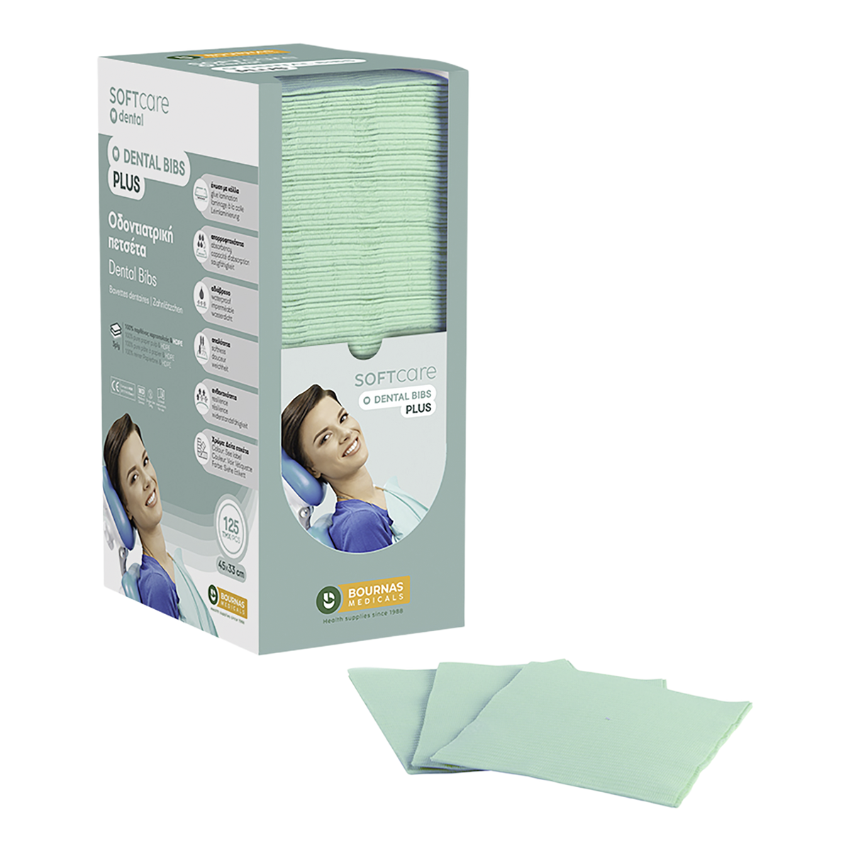 Patient Napkins Soft Care 3 -Lagig in Dispensserbox 4 x 125 pièces - Green à la menthe
