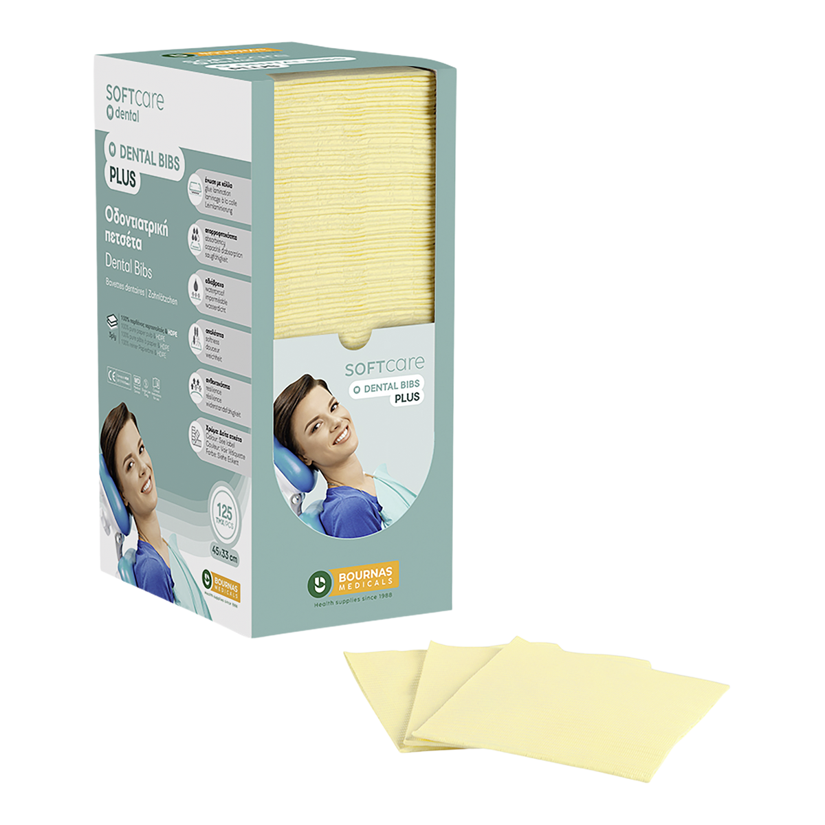 Patientenservietten Soft Care 3-lagig in Dispenserbox 4 x 125 Stk. - Gelb